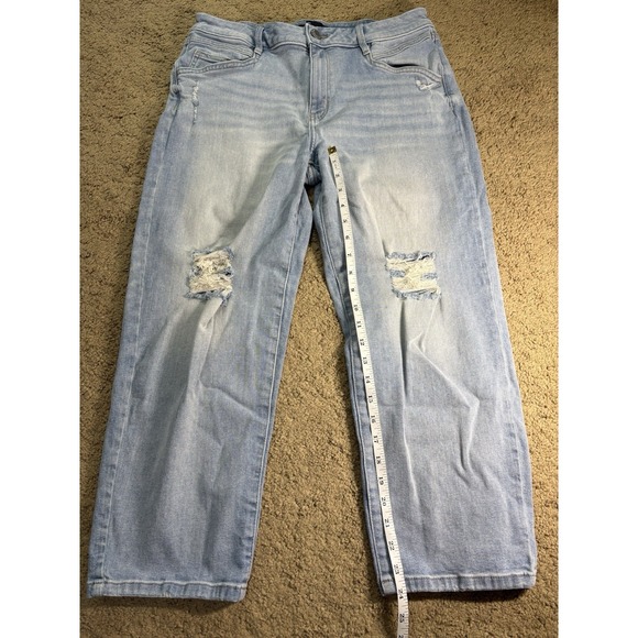 Vera Wang Jeans Crop Women 10 Distressed Light Blue Denim Straight Leg Baggy - Picture 5 of 6